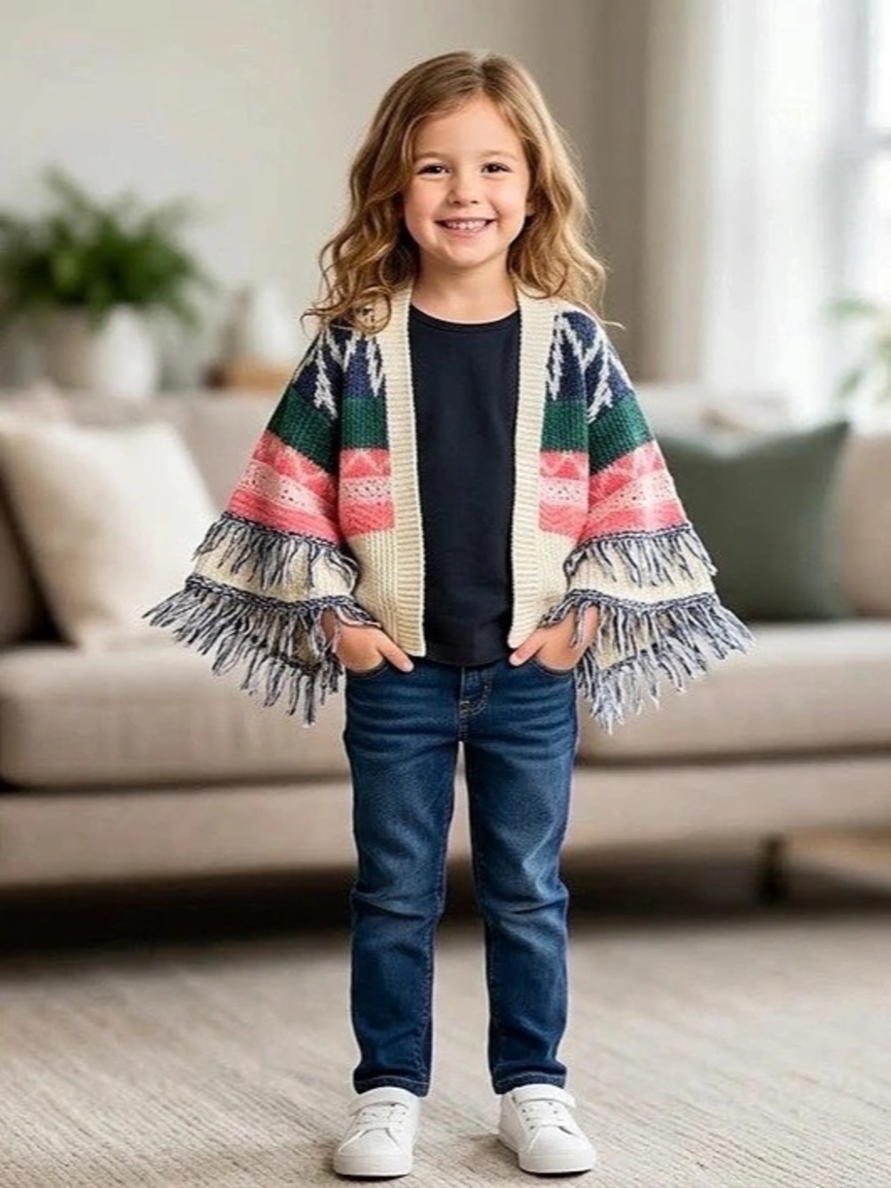 Cat & Jack Girls Size 6X Geometric Open Knit Cardigan